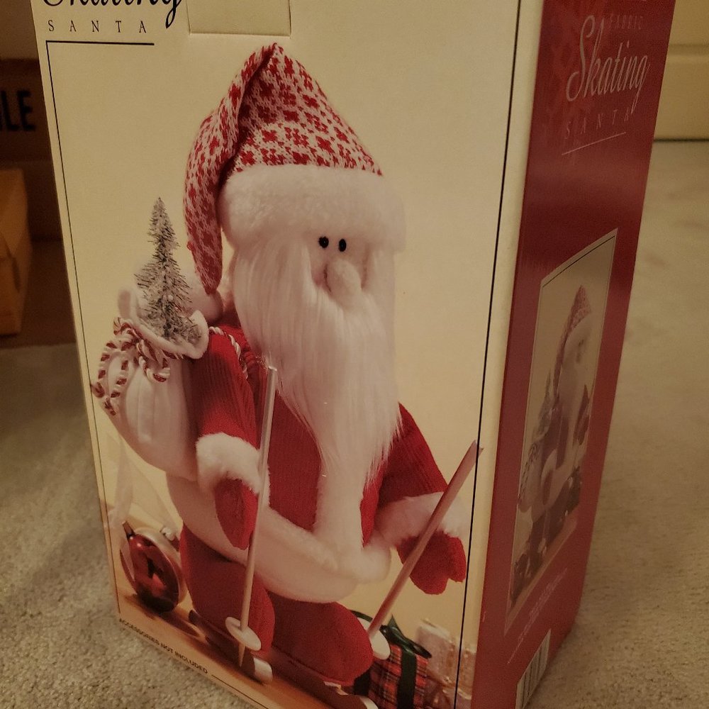 New Fabric Skating Santa, 12" x 7 1/2", in original box, no tags